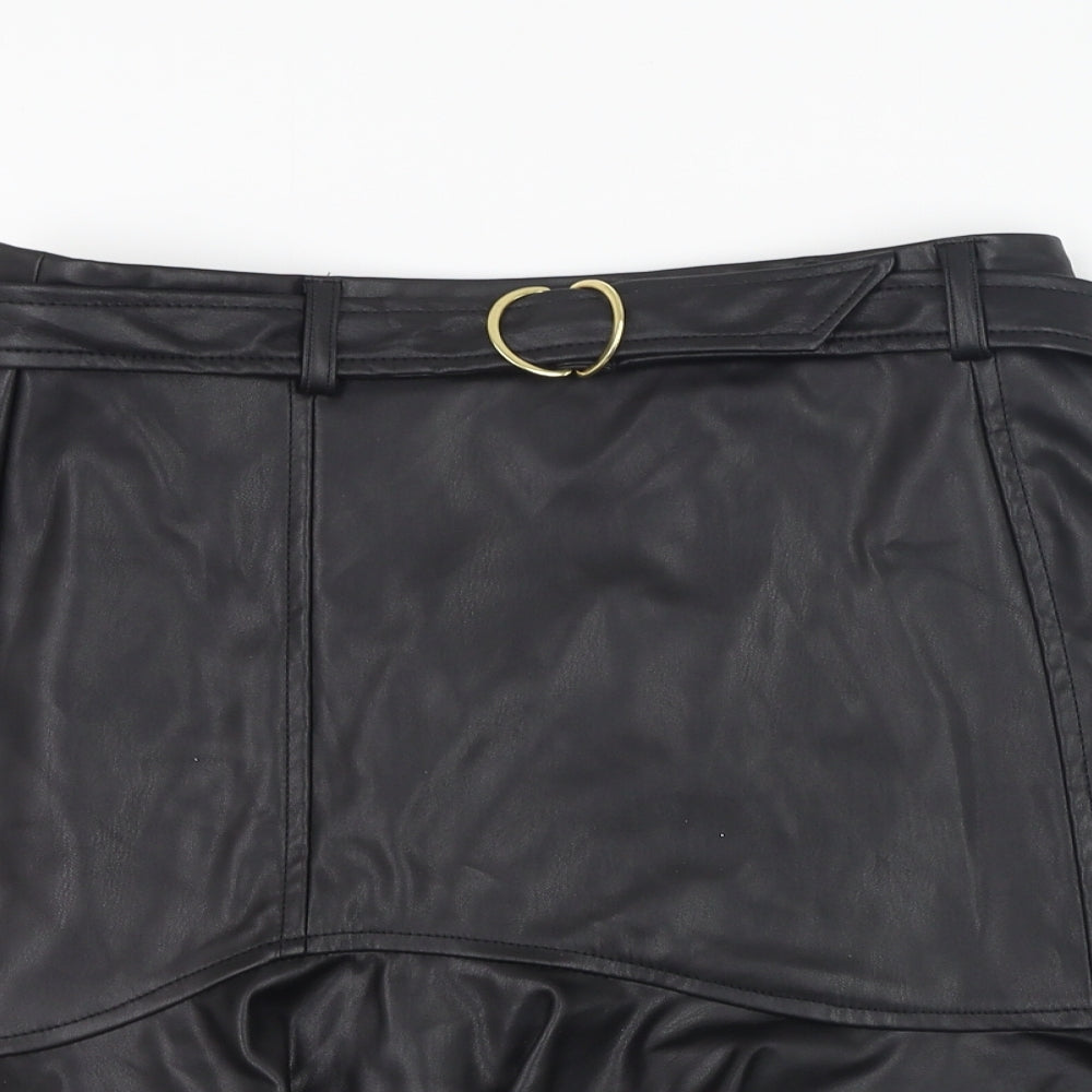 New Look Womens Black  Polyurethane A-Line Skirt Size 10   Zip