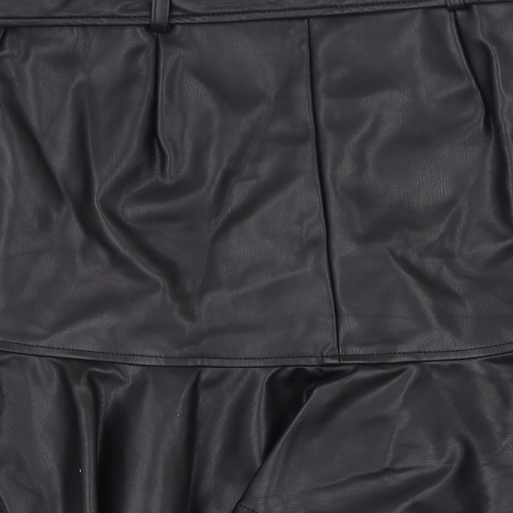 New Look Womens Black  Polyurethane A-Line Skirt Size 10   Zip