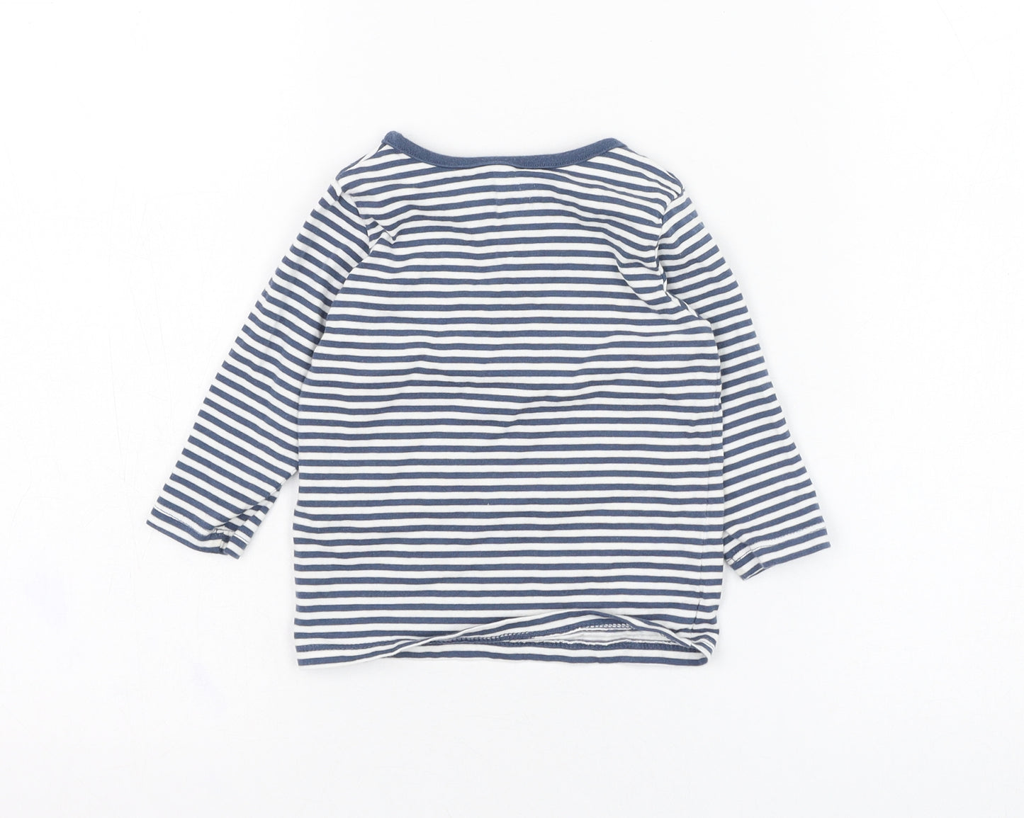 Marks and Spencer Boys Blue Striped Cotton Basic T-Shirt Size 9-12 Months Round Neck Pullover - Bear