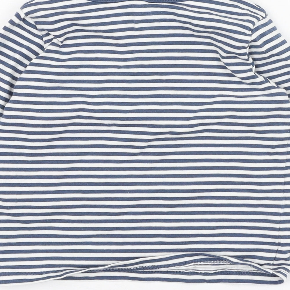 Marks and Spencer Boys Blue Striped Cotton Basic T-Shirt Size 9-12 Months Round Neck Pullover - Bear