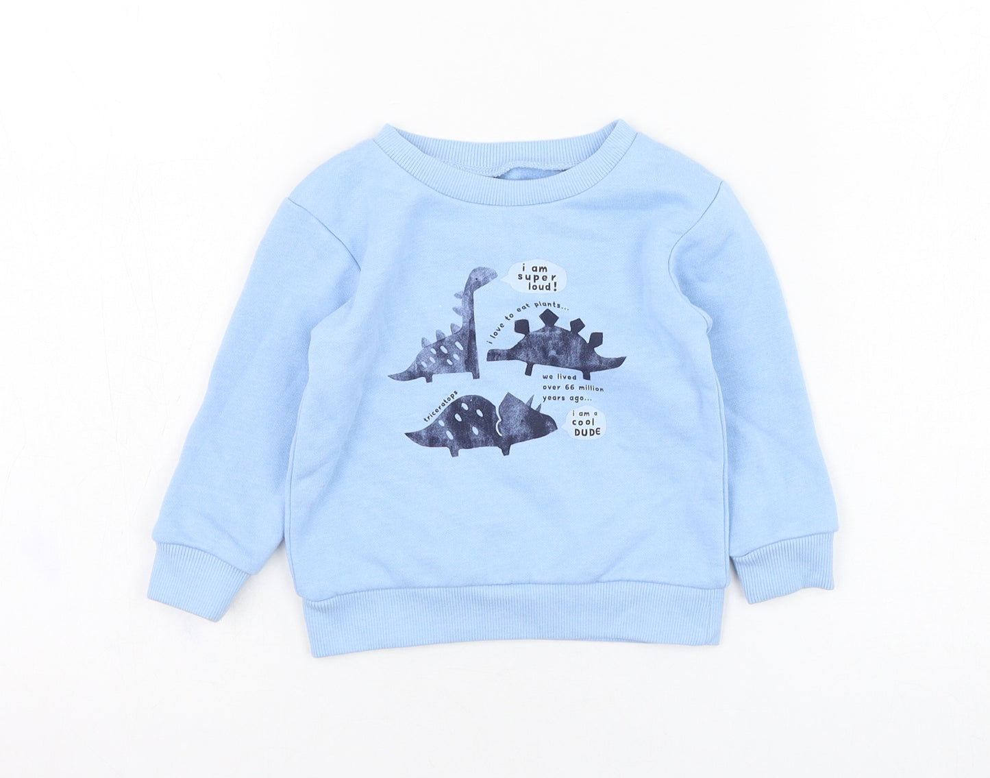 Dunnes Stores Boys Blue  Cotton Pullover Jumper Size 9-12 Months  Pullover - Dinosaur