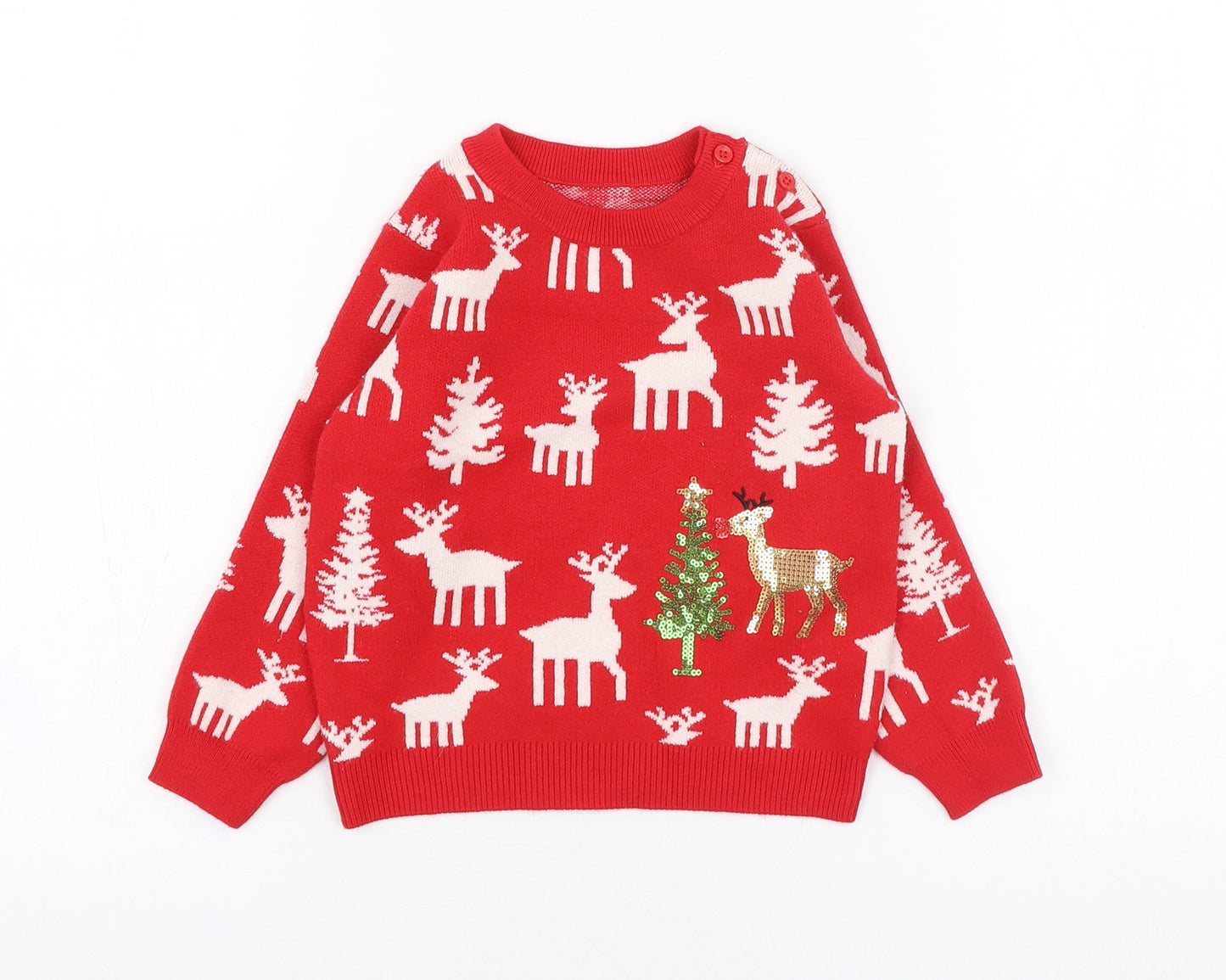 Dunnes Stores Girls Red  Polyester Pullover Jumper Size 18-24 Months  Pullover - Christmas, Reindeer