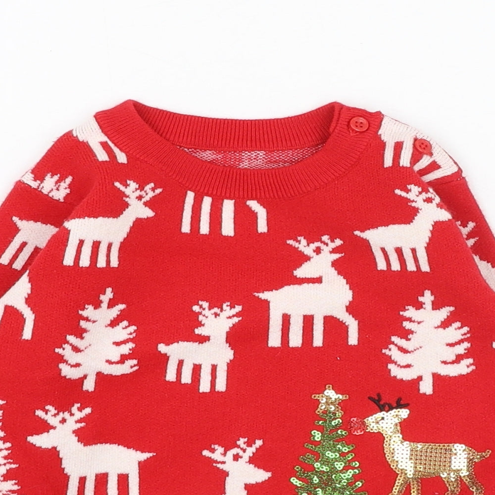 Dunnes Stores Girls Red  Polyester Pullover Jumper Size 18-24 Months  Pullover - Christmas, Reindeer