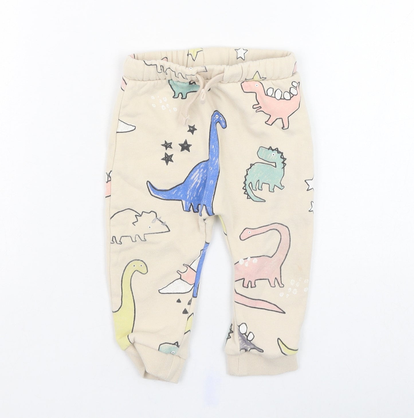 Marks and Spencer Boys Brown  Cotton Jogger Trousers Size 9-12 Months  Pullover - Dinosaur