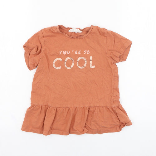 H&M Girls Orange  Cotton Basic T-Shirt Size 18-24 Months Round Neck Pullover - Slogan