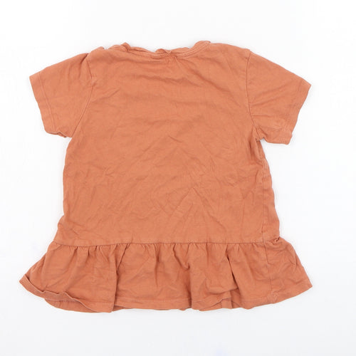 H&M Girls Orange  Cotton Basic T-Shirt Size 18-24 Months Round Neck Pullover - Slogan