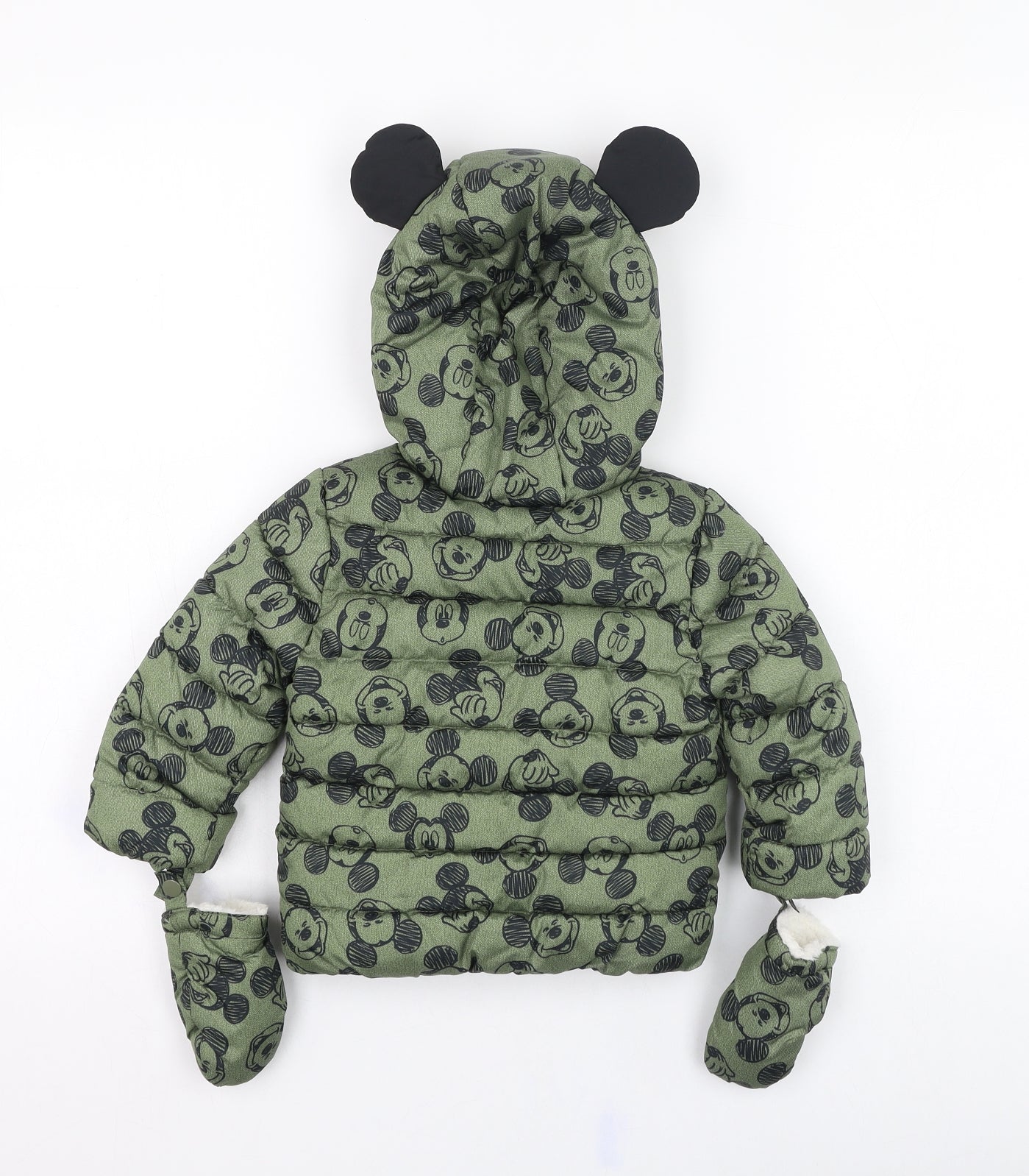 F&F Boys Green   Puffer Jacket Coat Size 9-12 Months   Zip - Mickey Mouse