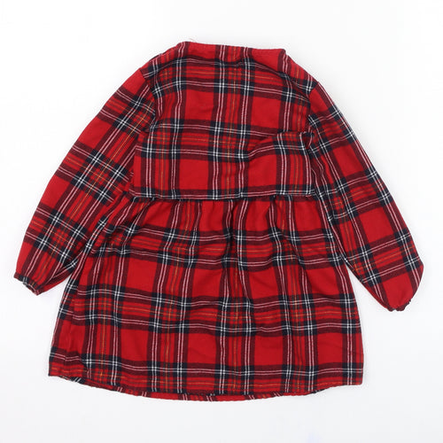 Primark Girls Red Check Polyester Skater Dress  Size 24 Months  Round Neck Button