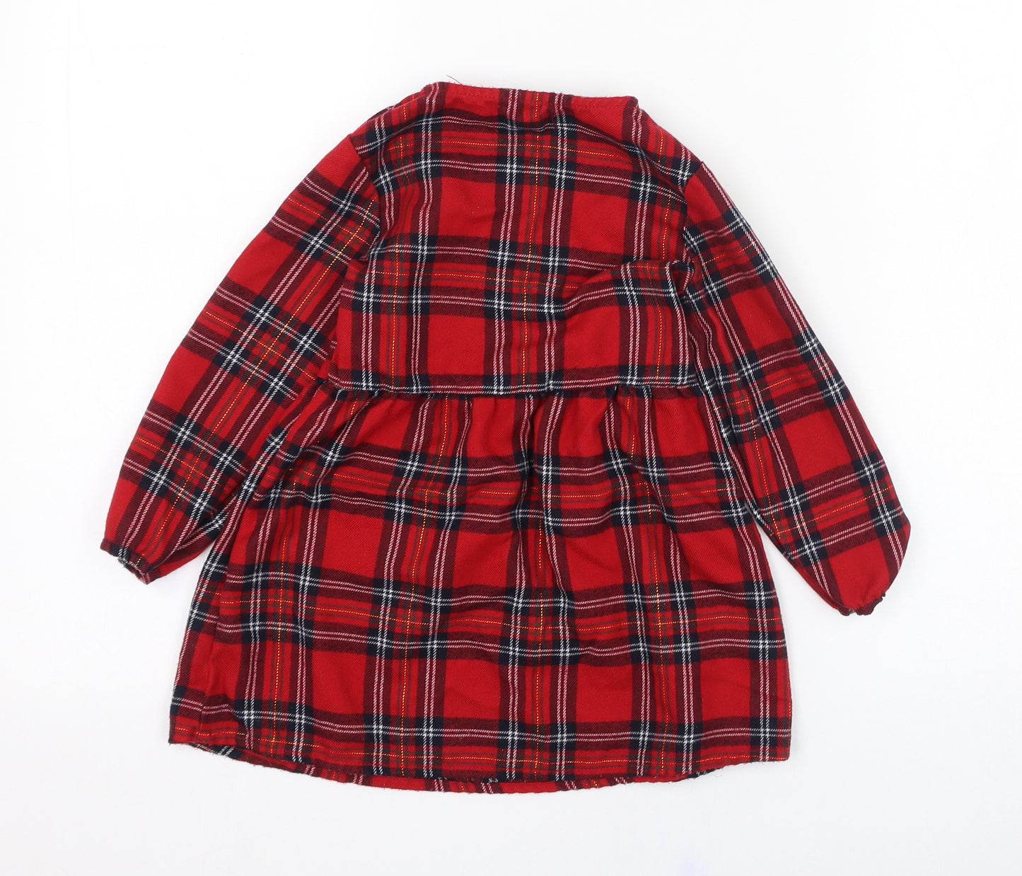 Primark Girls Red Check Polyester Skater Dress  Size 24 Months  Round Neck Button