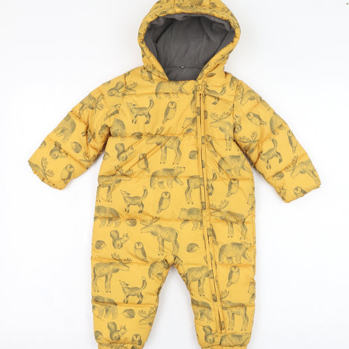 TU Baby Yellow   Puffer Jacket Snowsuit Size 9-12 Months   Zip - Wild life