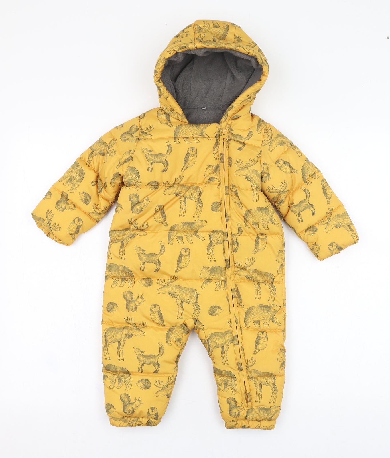 TU Baby Yellow   Puffer Jacket Snowsuit Size 9-12 Months   Zip - Wild life