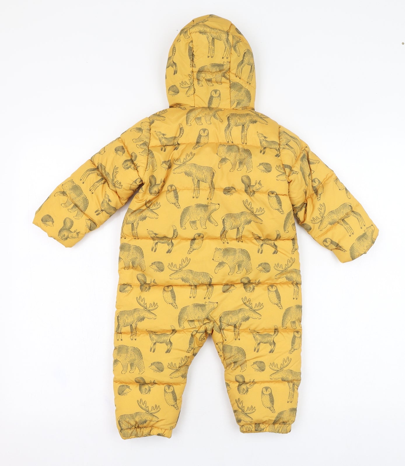 TU Baby Yellow   Puffer Jacket Snowsuit Size 9-12 Months   Zip - Wild life