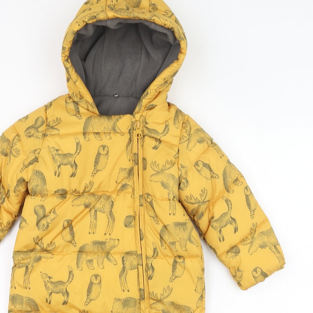 TU Baby Yellow   Puffer Jacket Snowsuit Size 9-12 Months   Zip - Wild life