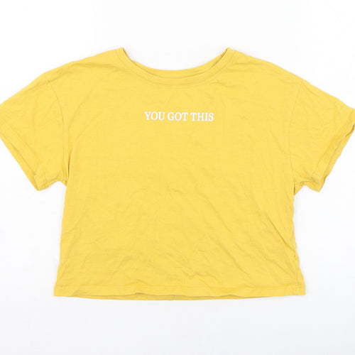 Primark Girls Yellow  Polyester Basic T-Shirt Size 11-12 Years Round Neck Pullover - You've got this