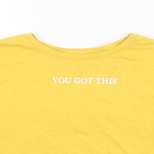 Primark Girls Yellow  Polyester Basic T-Shirt Size 11-12 Years Round Neck Pullover - You've got this