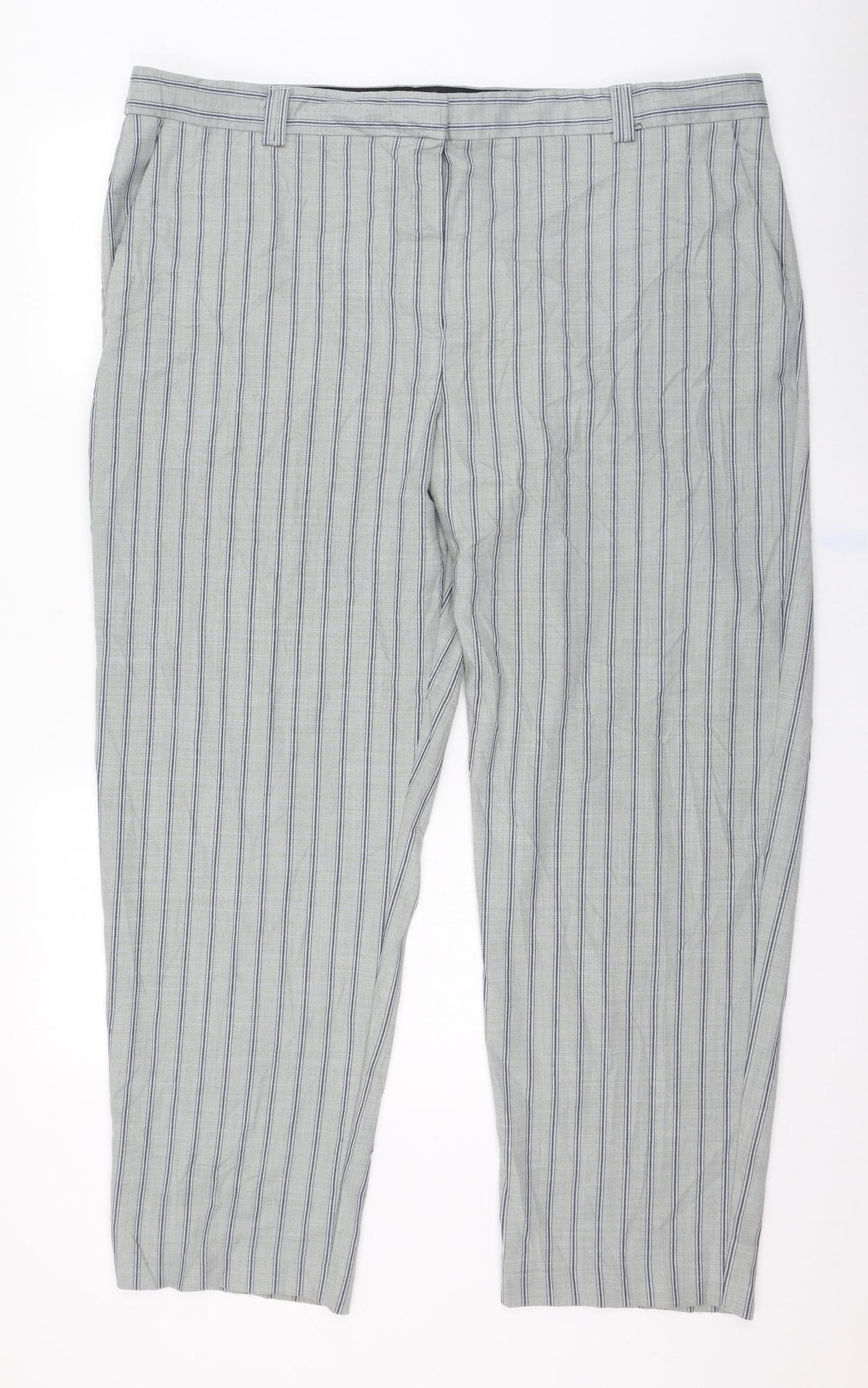 Marks and Spencer Womens Grey Striped Polyester Trousers  Size 22 L29 in Regular Zip