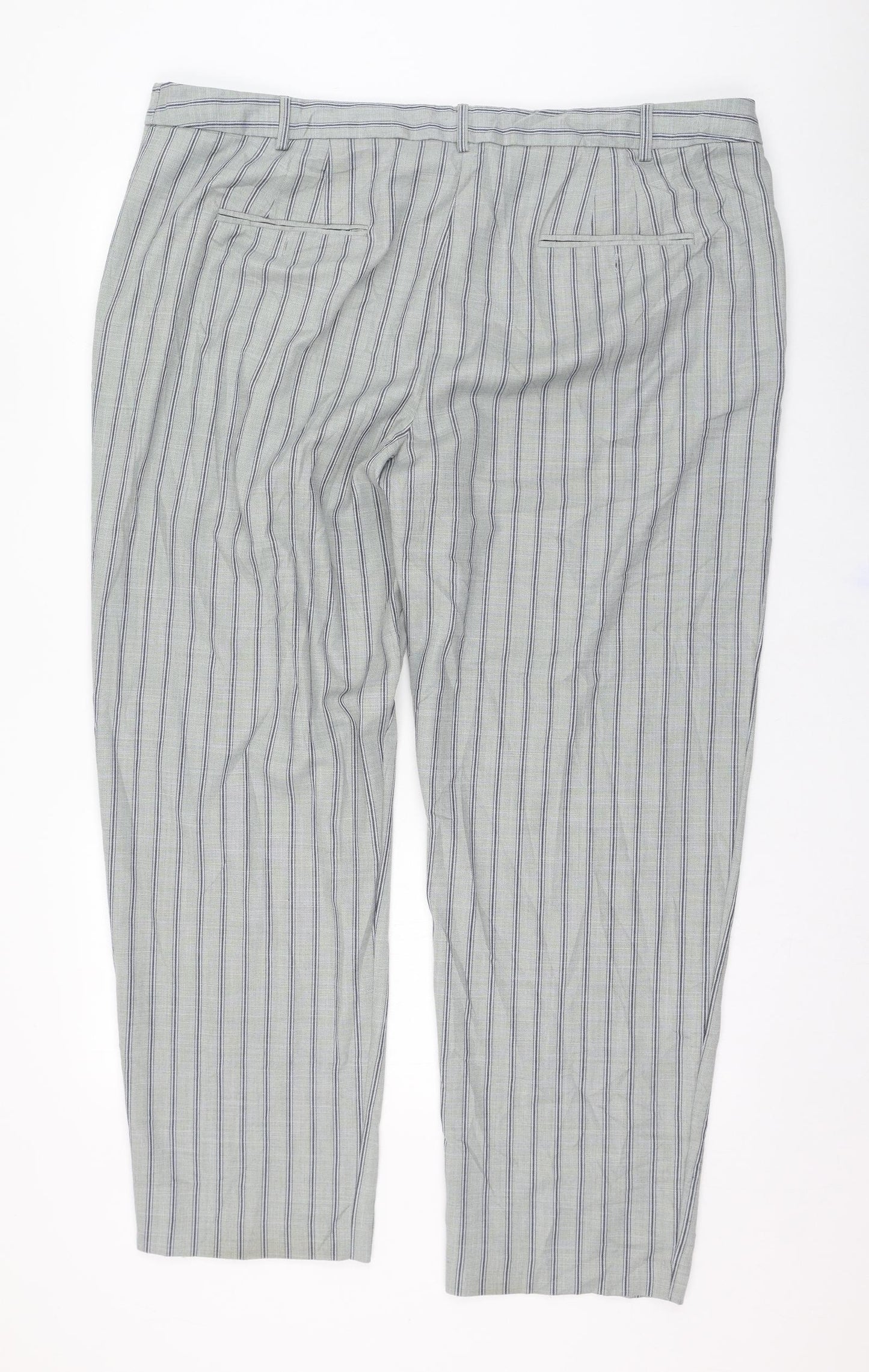 Marks and Spencer Womens Grey Striped Polyester Trousers  Size 22 L29 in Regular Zip