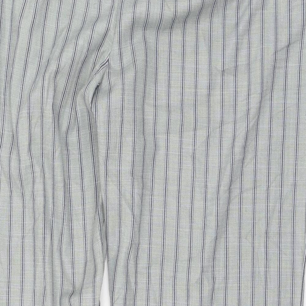 Marks and Spencer Womens Grey Striped Polyester Trousers  Size 22 L29 in Regular Zip