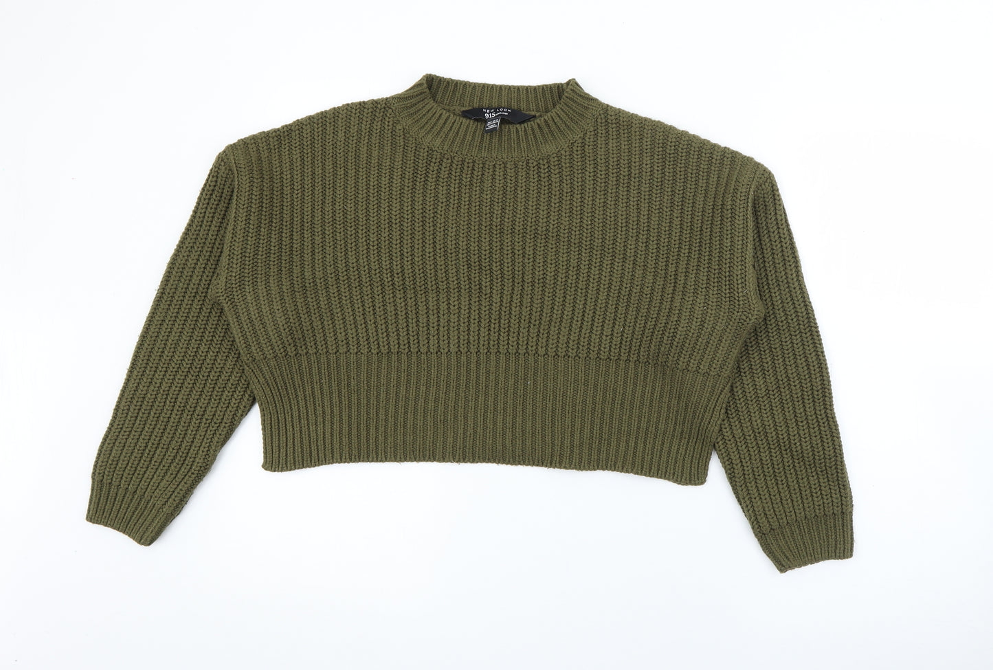 New Loo9k Girls Green Crew Neck  Acrylic Pullover Jumper Size 14-15 Years   - Cropped