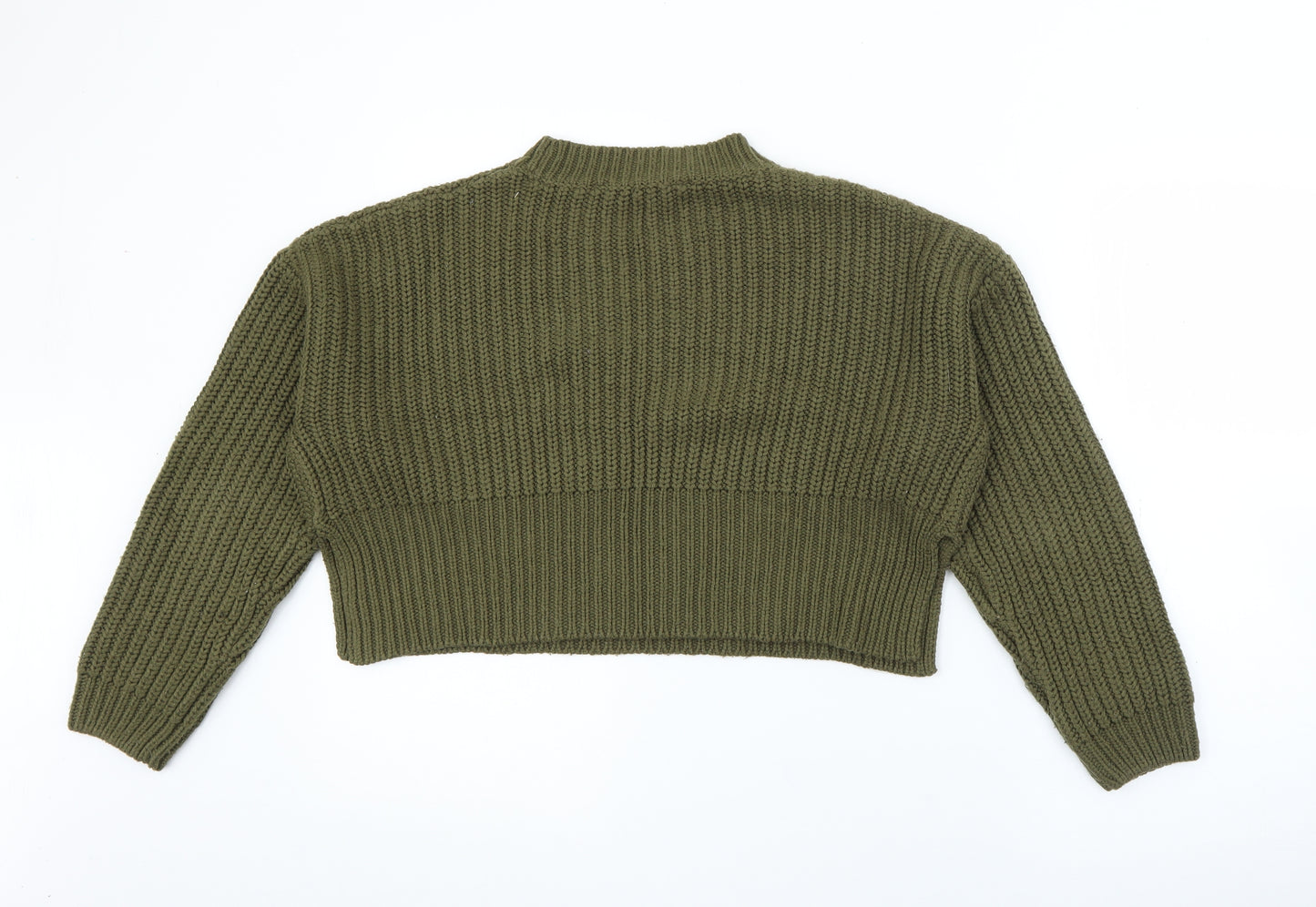 New Loo9k Girls Green Crew Neck  Acrylic Pullover Jumper Size 14-15 Years   - Cropped
