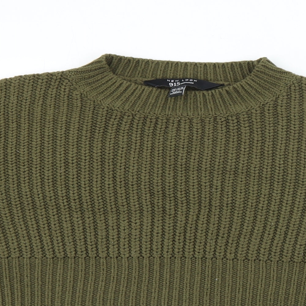 New Loo9k Girls Green Crew Neck  Acrylic Pullover Jumper Size 14-15 Years   - Cropped