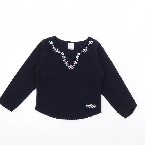 NEXT Girls Blue V-Neck  Polyester Pullover Jumper Size 4 Years