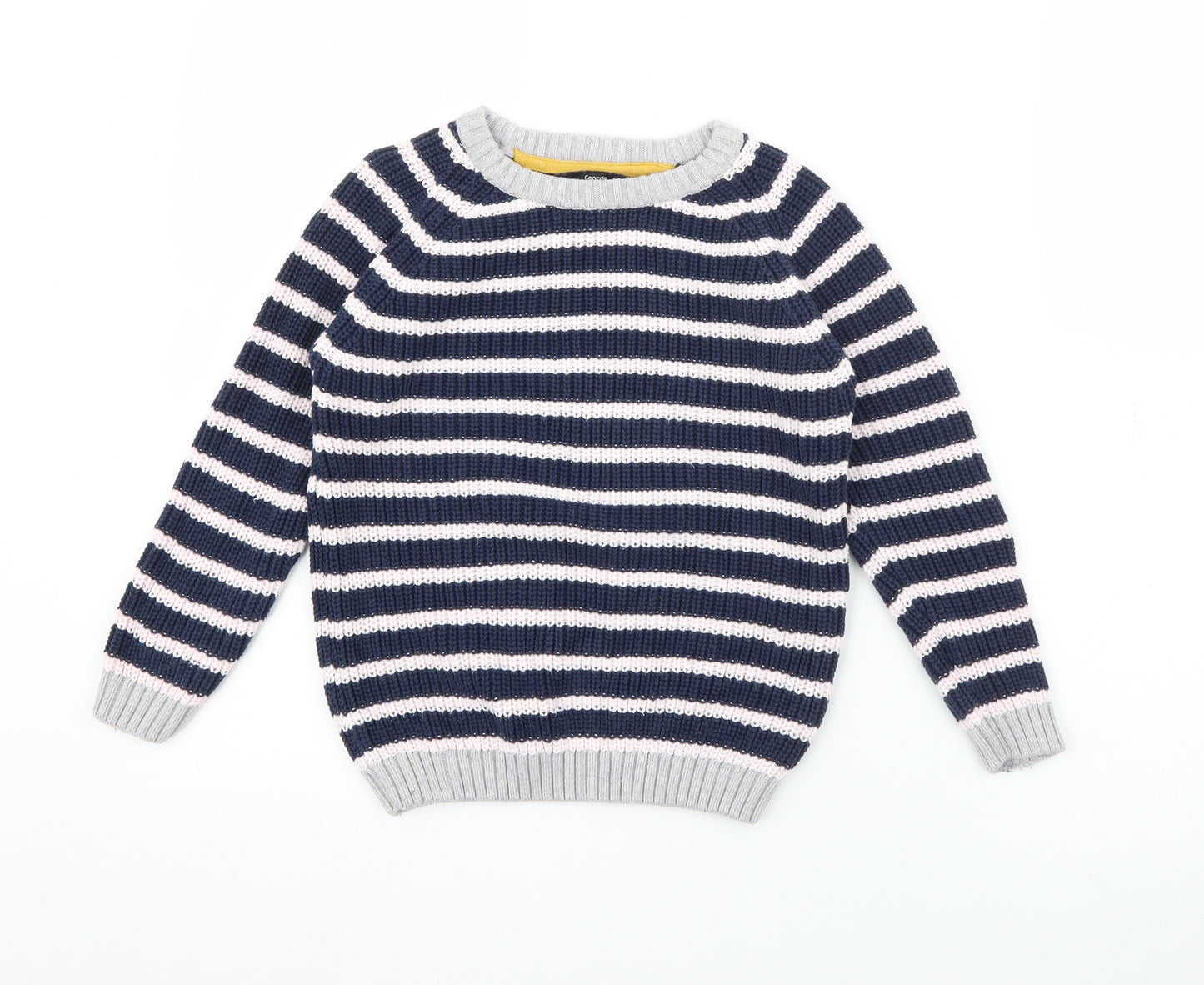 George Girls Blue Crew Neck Striped Cotton Pullover Jumper Size 4-5 Years