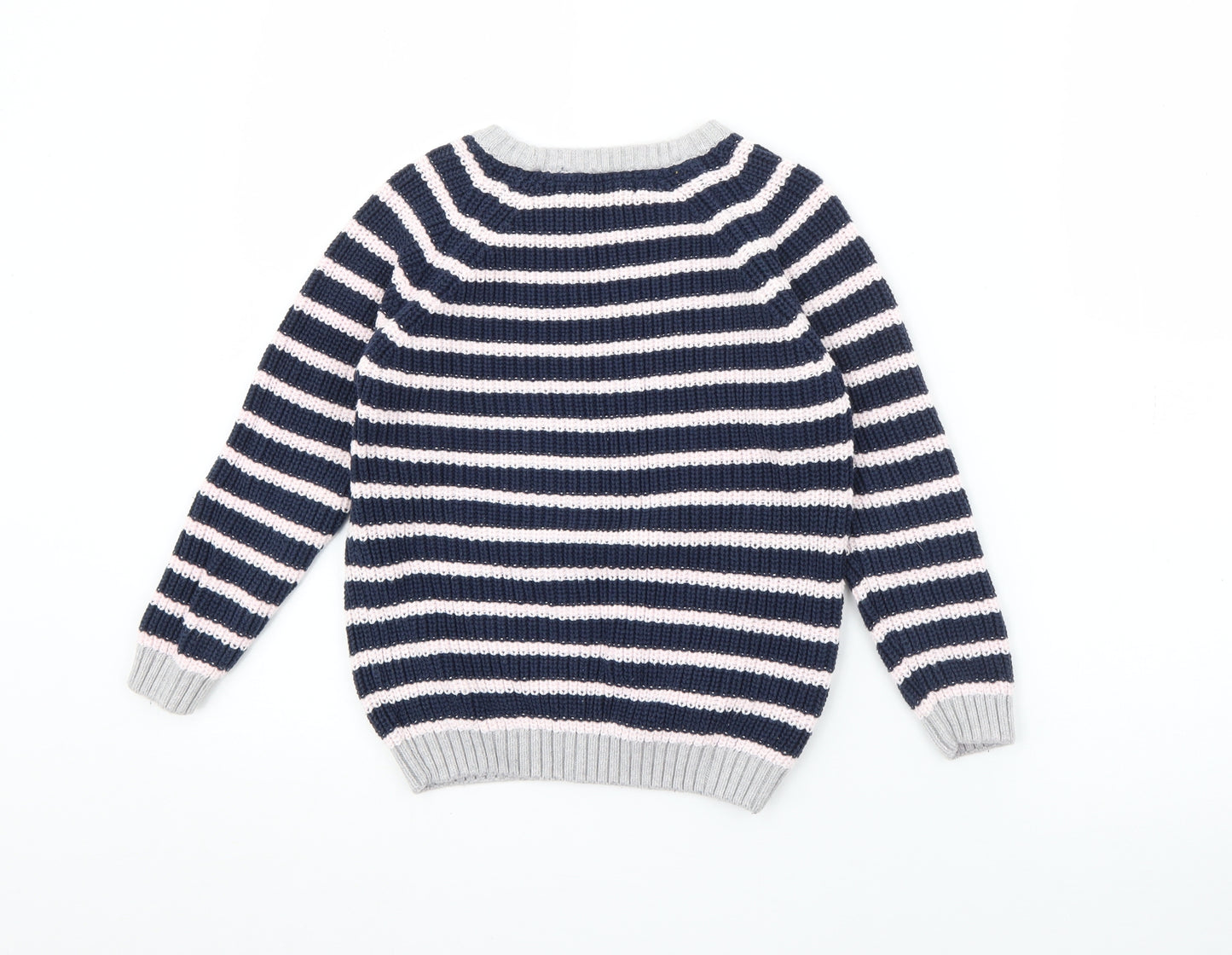 George Girls Blue Crew Neck Striped Cotton Pullover Jumper Size 4-5 Years