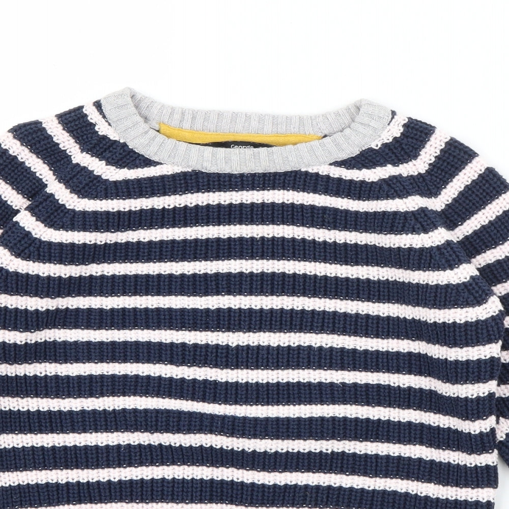George Girls Blue Crew Neck Striped Cotton Pullover Jumper Size 4-5 Years