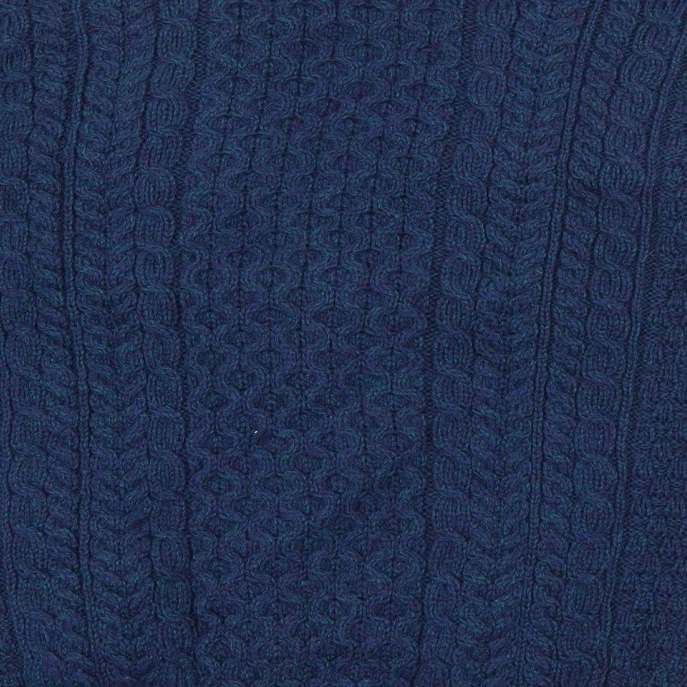 Aran Mens Blue V-Neck  Wool Cardigan Jumper Size L