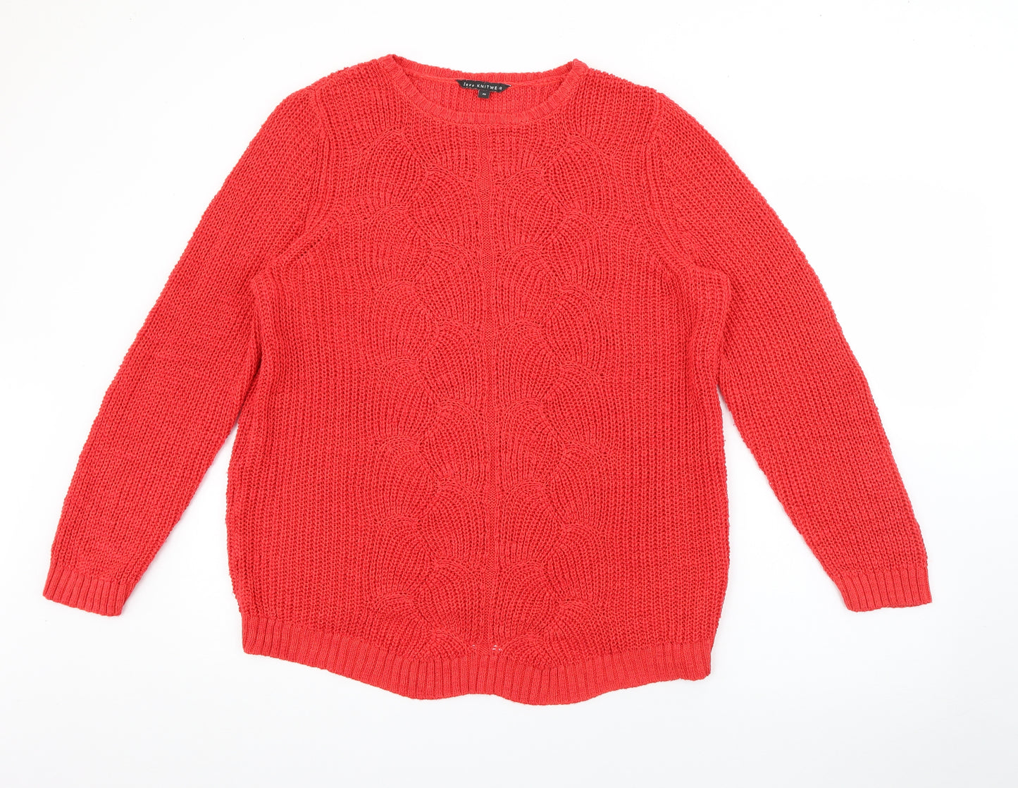 Love Knitwear Womens Red Crew Neck  Acrylic Pullover Jumper Size 20