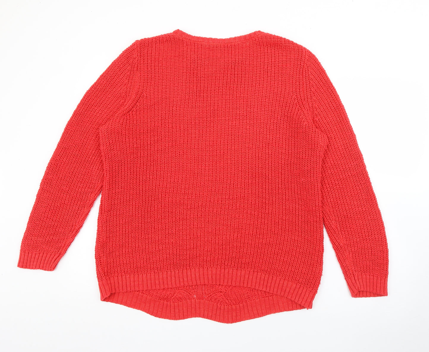Love Knitwear Womens Red Crew Neck  Acrylic Pullover Jumper Size 20