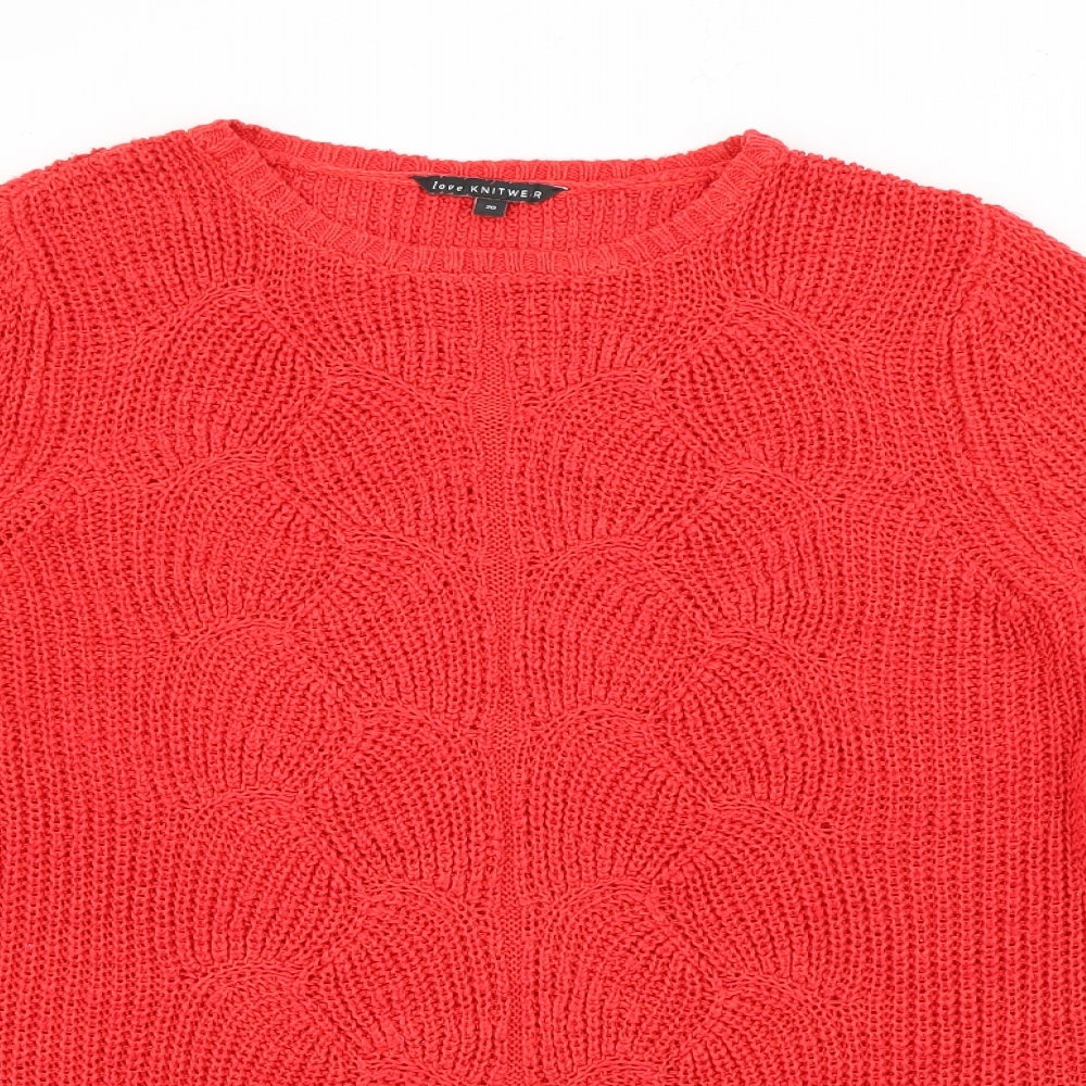 Love Knitwear Womens Red Crew Neck  Acrylic Pullover Jumper Size 20