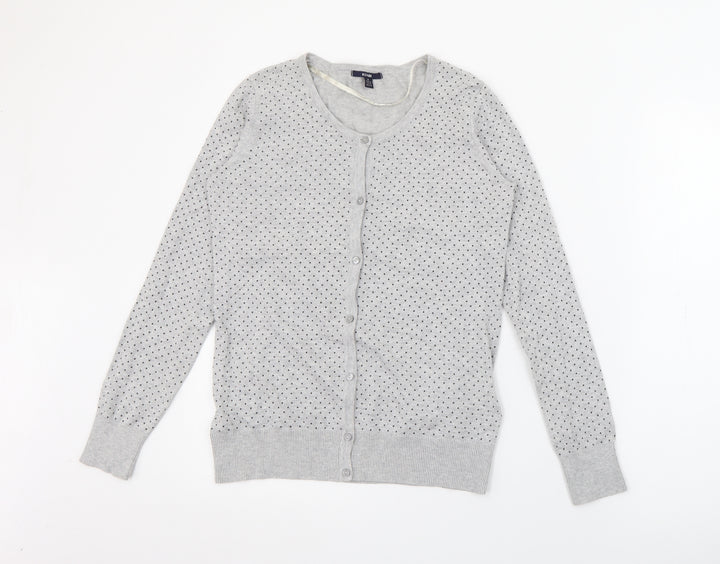Kiabi Womens Grey Crew Neck Polka Dot Cotton Cardigan Jumper Size M