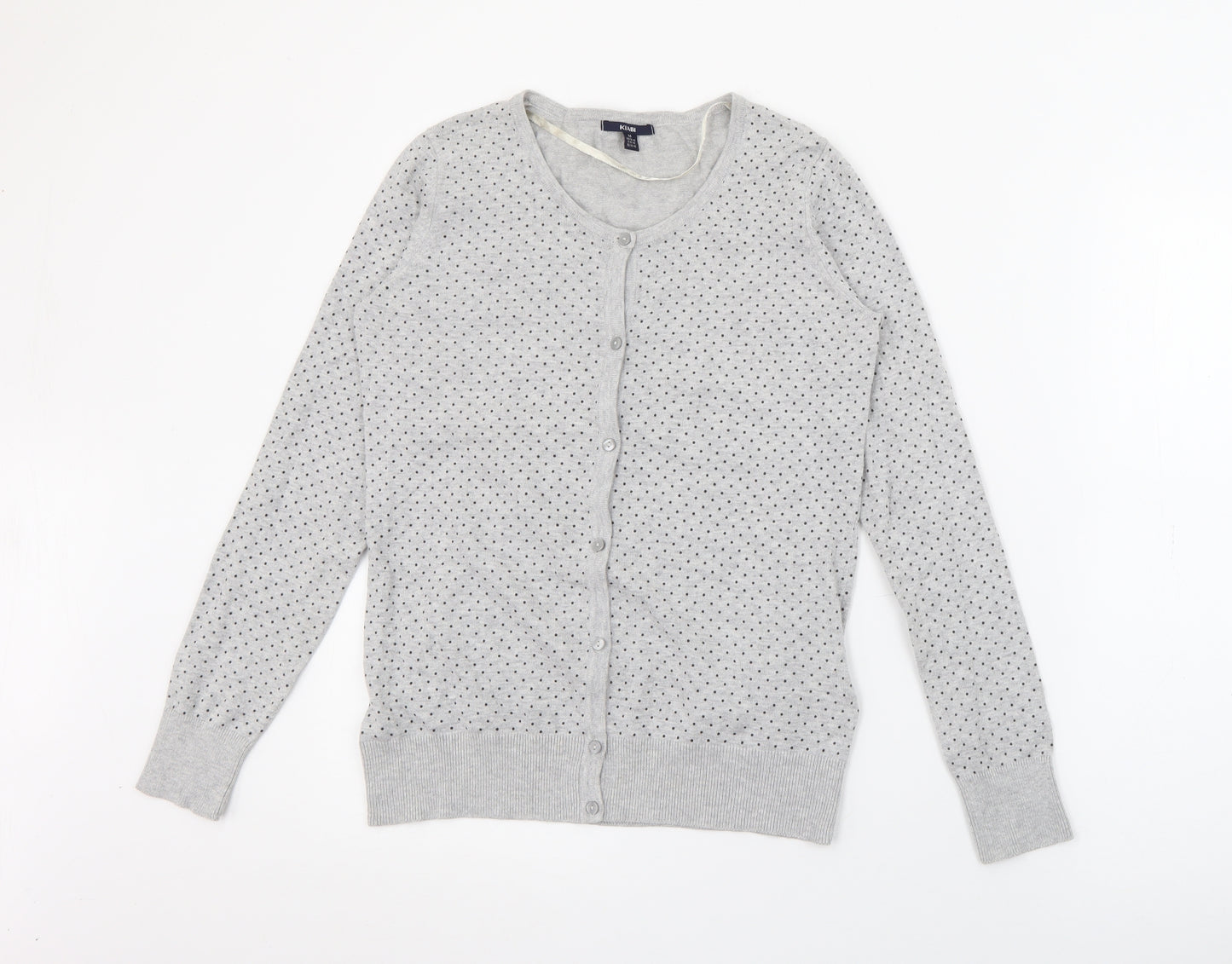 Kiabi Womens Grey Crew Neck Polka Dot Cotton Cardigan Jumper Size M
