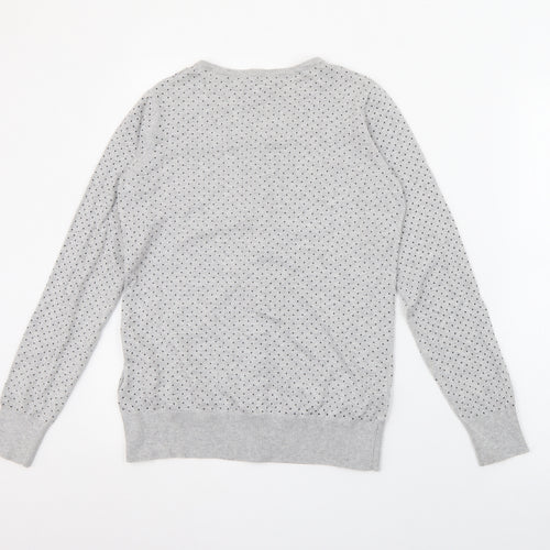 Kiabi Womens Grey Crew Neck Polka Dot Cotton Cardigan Jumper Size M