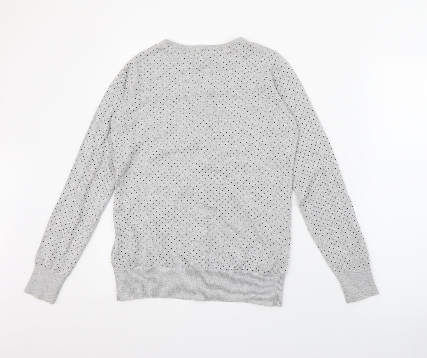 Kiabi Womens Grey Crew Neck Polka Dot Cotton Cardigan Jumper Size M