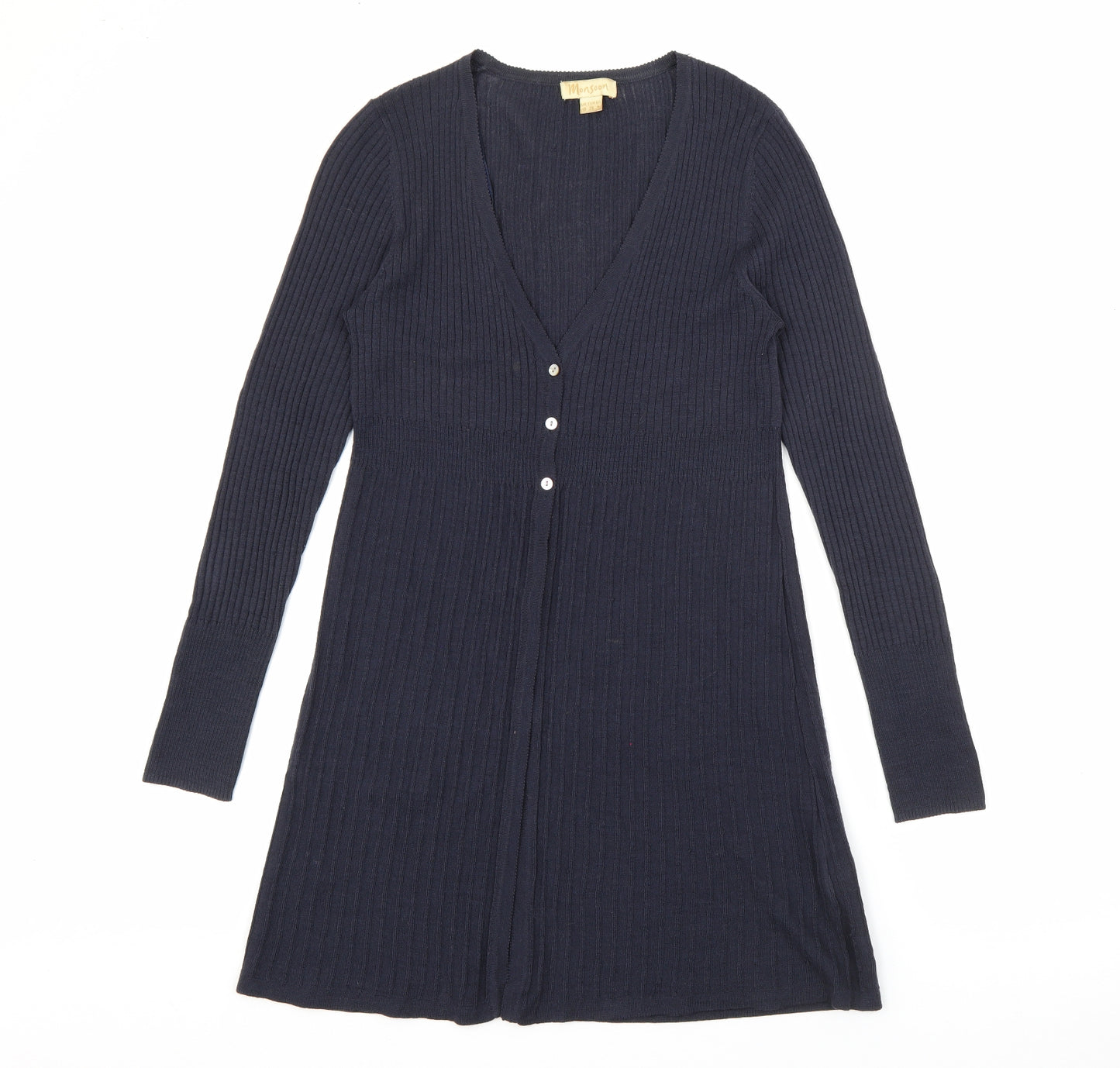 Monsoon Womens Blue V-Neck  Wool Cardigan Jumper Size 10