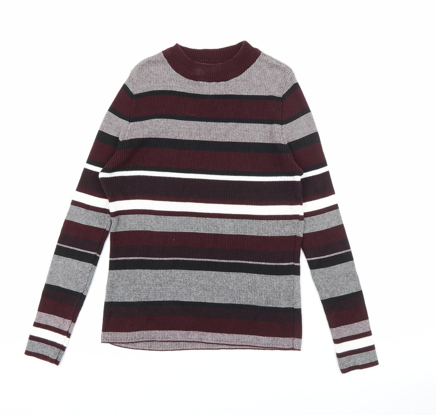 New Look Womens Purple Crew Neck Striped Acrylic Pullover Jumper Size 16