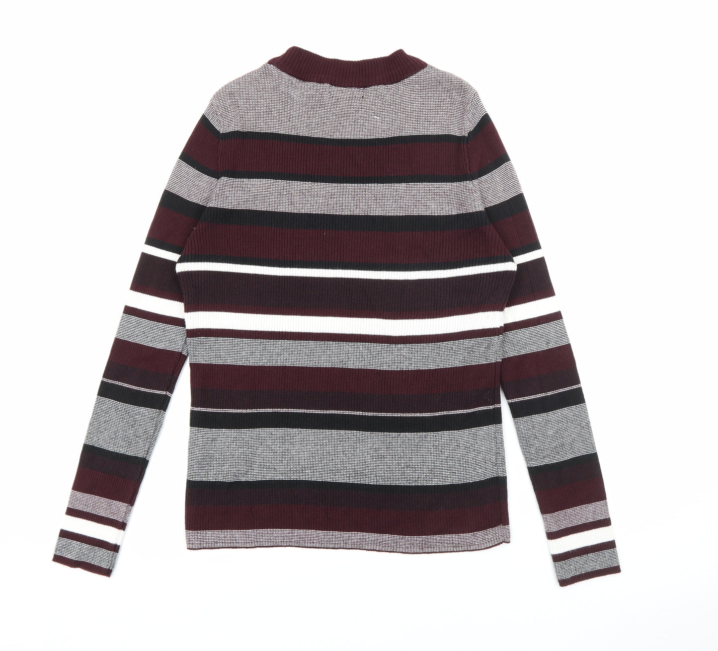 New Look Womens Purple Crew Neck Striped Acrylic Pullover Jumper Size 16