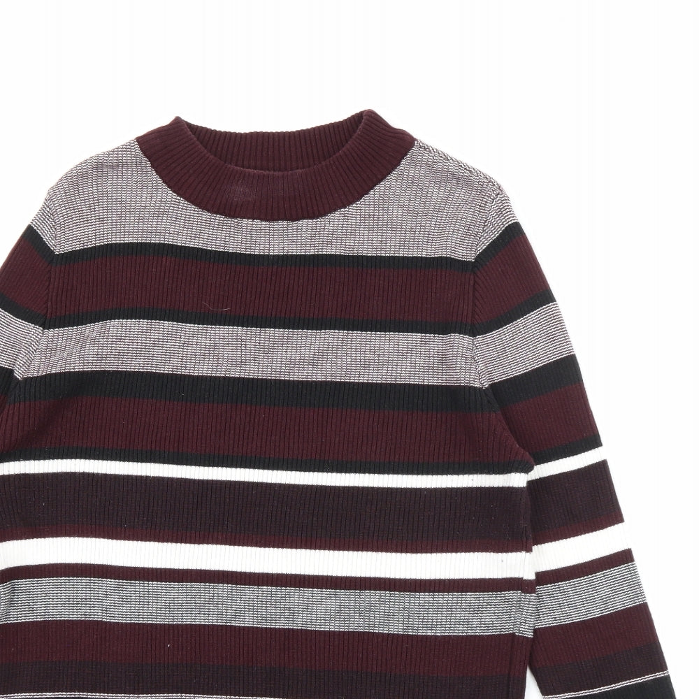 New Look Womens Purple Crew Neck Striped Acrylic Pullover Jumper Size 16