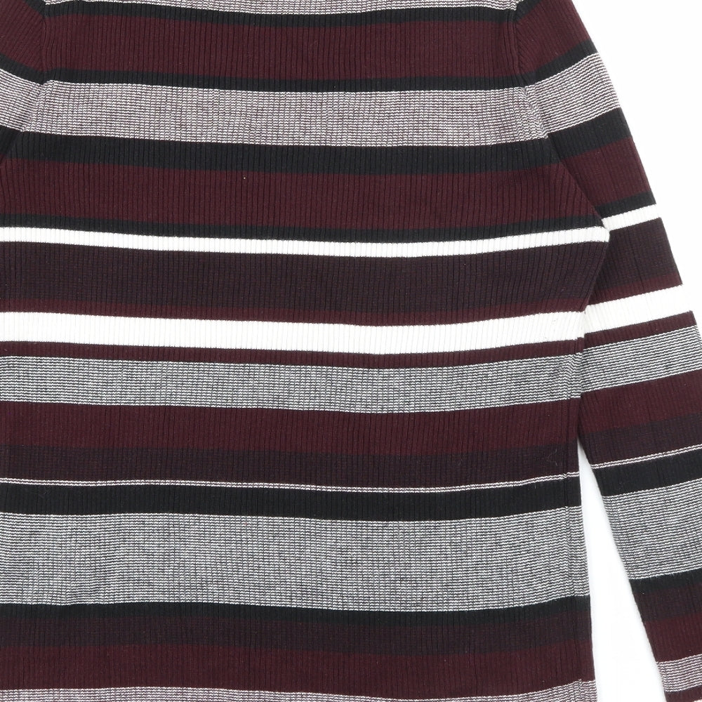 New Look Womens Purple Crew Neck Striped Acrylic Pullover Jumper Size 16