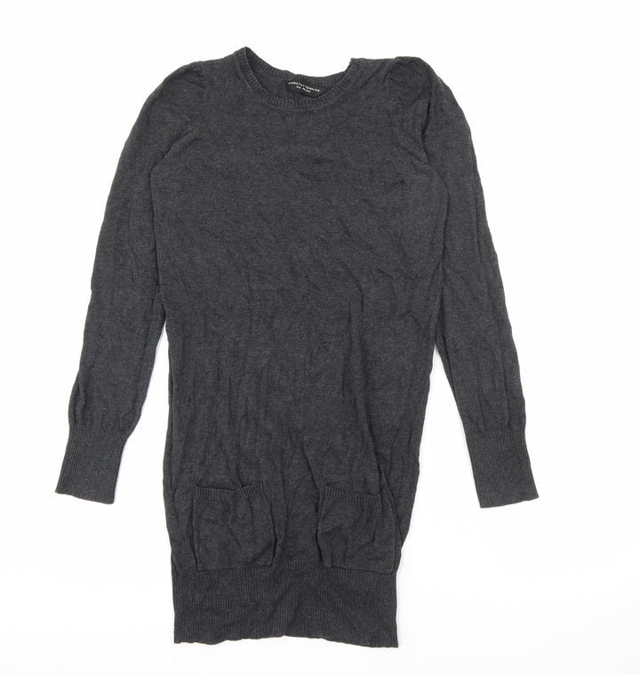Dorothy Perkins Womens Grey Cotton Jumper Dress Size 6 Crew Neck