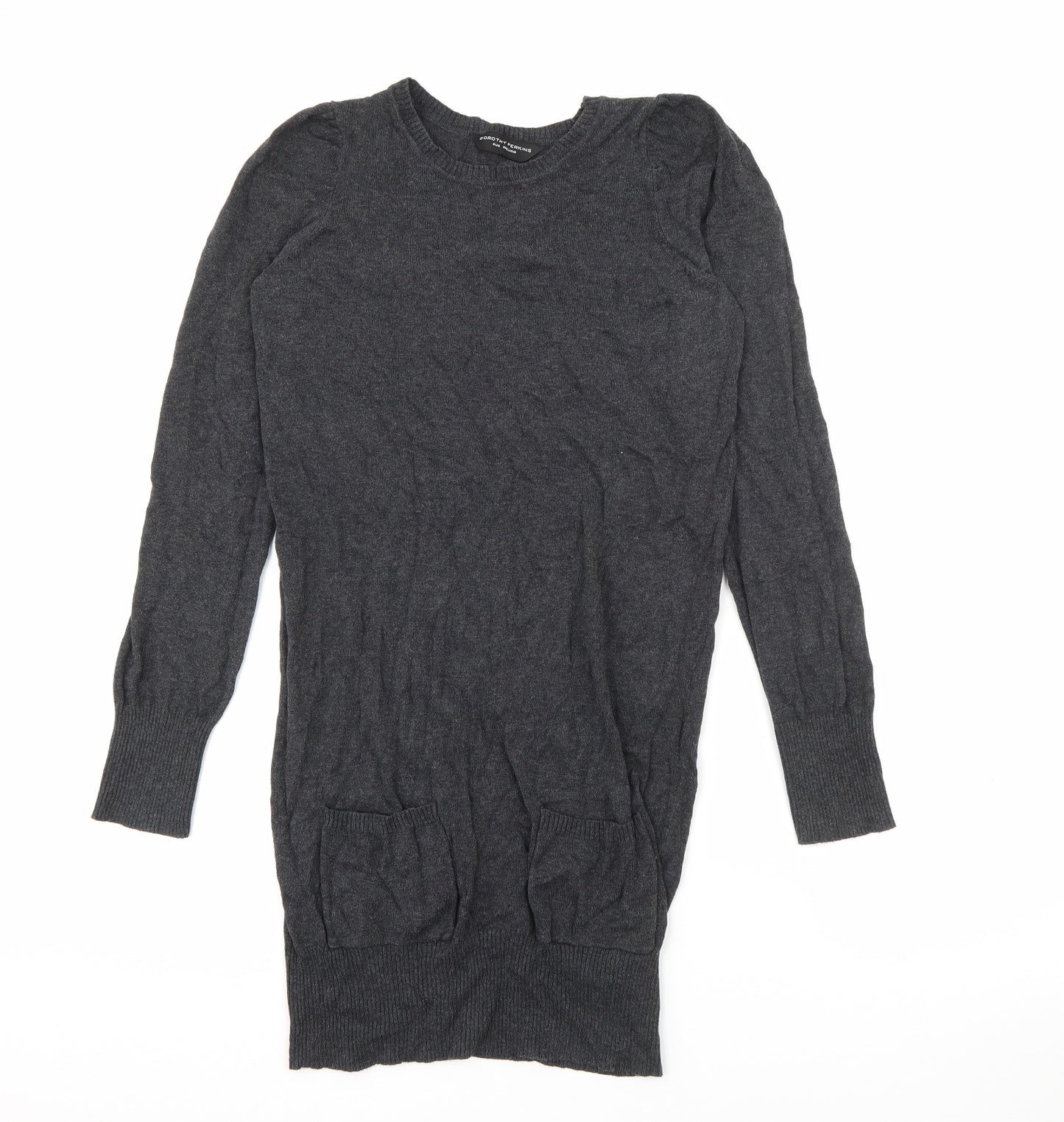 Dorothy Perkins Womens Grey  Cotton Jumper Dress  Size 6  Crew Neck