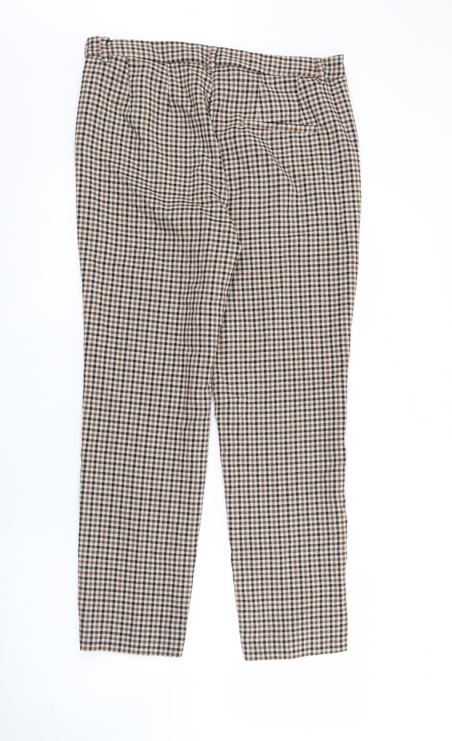 Marks and Spencer Womens Beige Plaid Viscose Trousers  Size 12 L26 in Regular