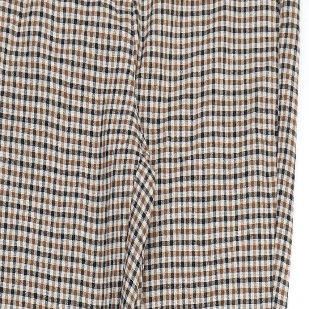 Marks and Spencer Womens Beige Plaid Viscose Trousers  Size 12 L26 in Regular