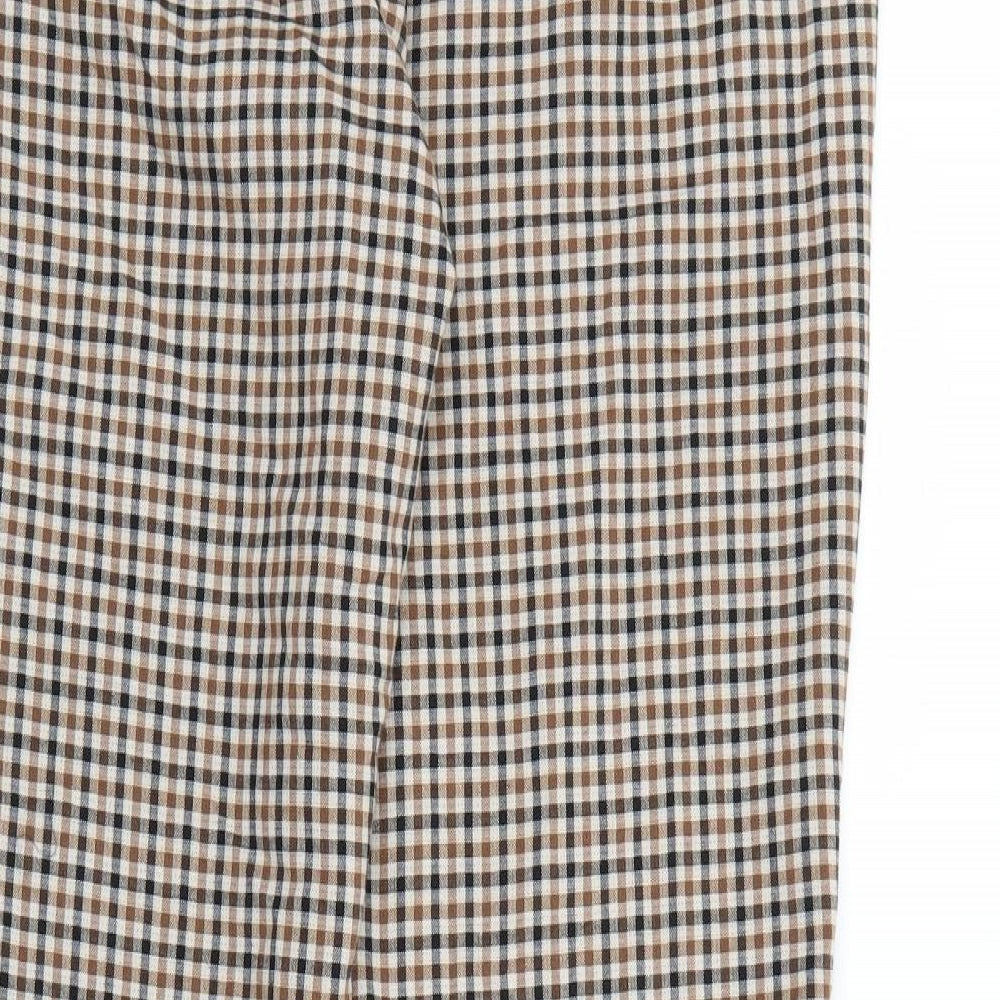 Marks and Spencer Womens Beige Plaid Viscose Trousers  Size 12 L26 in Regular