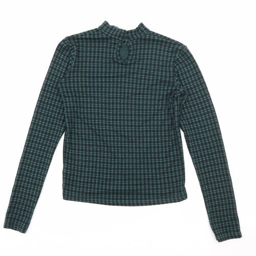 Primark Womens Green High Neck Plaid Polyester Pullover Jumper Size 4