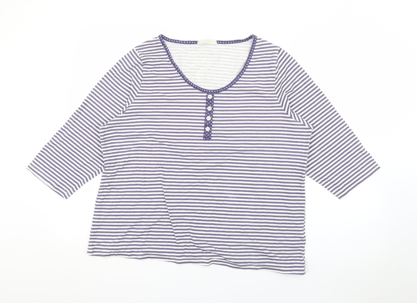 Marks and Spencer Womens Blue Scoop Neck Striped Cotton Pullover Jumper Size 22