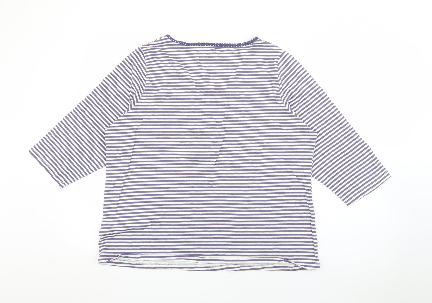 Marks and Spencer Womens Blue Scoop Neck Striped Cotton Pullover Jumper Size 22